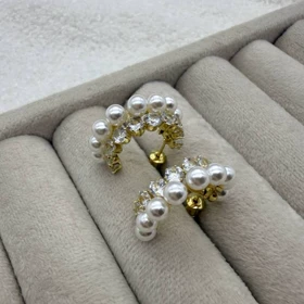 گوشواره حلقهای مروارید و نگین