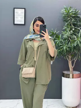 ست مانتو شلوار لینن تک جیب