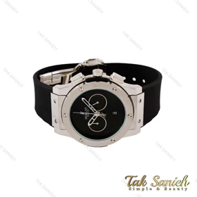 ساعت هابلوت مردانه سه موتوره نقره ای مشکی صفحه مهندسی Hublot-4895-G