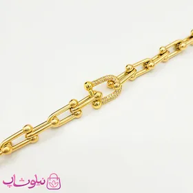 دستبند زنانه تیفانی استیل طلایی نگین‌دار