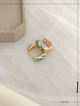 گوشواره حلقه‌ای میناکاری گل سبز