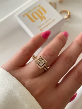 گوشواره و انگشتر مربعی ژوپینگ