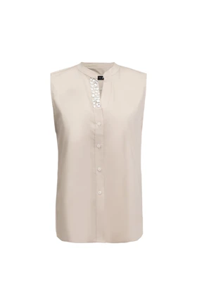 تاپ پوپلین نگین‌دار - 3206 (کرم)