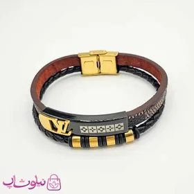 دستبند مردانه چرم و استیل مدل لویی ویتون