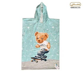 حوله پانچو بچگانه 90 طرح تدی آبی روشن پودایران