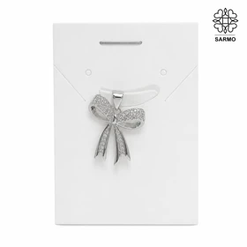 پلاک آویز استیل پاپیون نگین‌دار نقره ای کد 408002004