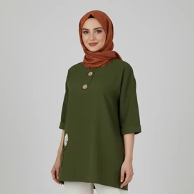 بلوز آستین سه ربع یقه گرد زنانه