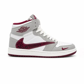 کفش و کتانی زنانه و دخترانه ساق‌دار مدل NIKE JORDAN 1 رنگ طوسی قرمز کد 21957