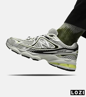 کفش کتانی مردانه و زنانه سفید نقره ای لیمویی NEW BALANCE 1064