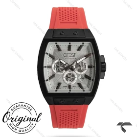 ساعت کرست مردانه 6325-4 مستطیلی فول دیت مشکی قرمز Crest-11012-G