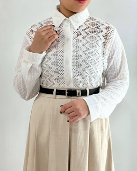 شومیز قلاب بافی جلو دکمه کد 4837