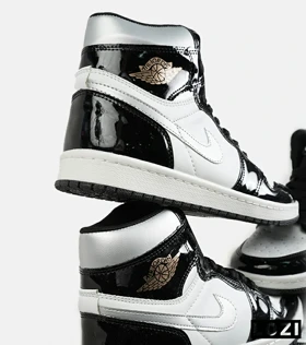 کفش کتانی مردانه و زنانه ساق‌دار مشکی سفید ورنی NIKE jordan 1