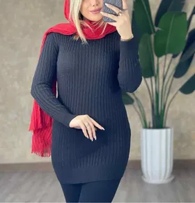 بلوز بافت طرح مارپیچ یقه گرد آستین بلند زنانه کد 1462