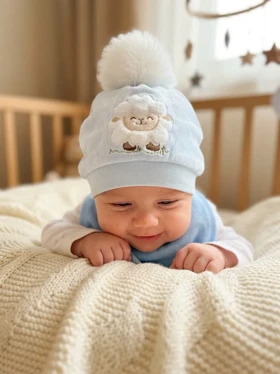 کلاه نوزادی مخمل داخل کرک اسپرت طرح بره 11683