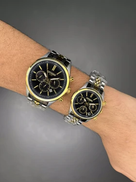 ساعت مچی سیتیزن کورنوگراف بند سیلورطلایی صفحه مشکی Citizen VIP