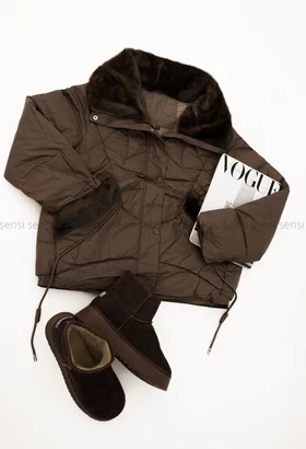 کاپشن وارداتی یقه پوست پشم شیشه کد1004846