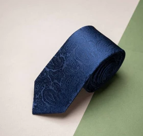 کراوات مایکروفایبر سرمه ای طرح بوته جقه مخفی همراه با پوشت کد 1586