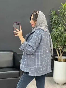 پالتو چهارخونه تک دکمه بغل چاک