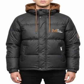 کاپشن مردانه، رنگ مشکی پارچه سیلیکونی با کلاه دورس استایل روزمره کد 1856