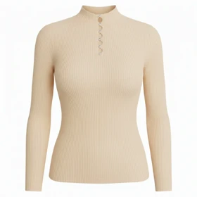 بافت آستین بلند نگین‌دار کرم