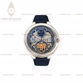 ساعت مچی کارتیه بلن بولو صفحه اسکلتون بند چرمی آبی Cartier Ballon Bleu