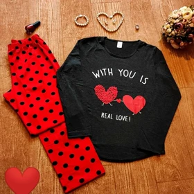 بلوز شلوار زنانه سایز بزرگ سکسن طرح love- 2