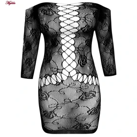 سرهمی فانتزی زنانه مدل پیراهن آستین سه ربع کد 4855-7043 رنگ مشکی