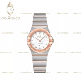 ساعت مچی امگا کانستلیشن بند سیلور رزگلد صفحه سفید اندکس نگین Omega Constellation