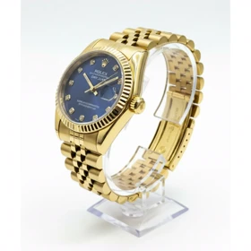 ساعت استیل زنانه طرح رولکس طلایی صفحه آبی