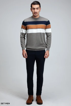 بافت یقه گرد سه خط