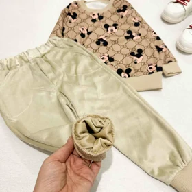 بلوز شلوار بچه گانه مخمل میکی قهوه ای