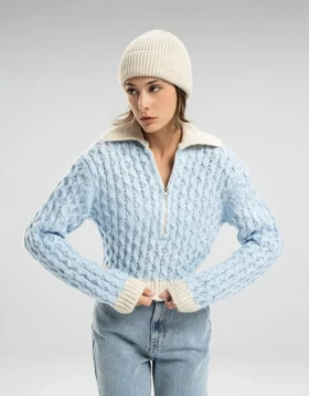 ژاکارد نیم زیپ دورنگ