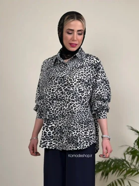شومیز پلنگی قد بلند نگینی (طوسی)