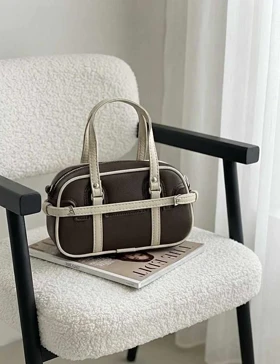 کیف مدل صندوقی رنگ قهوه ای کرم