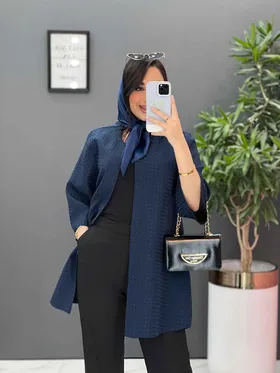 مانتو ژاکارد حصیری یقه گرد