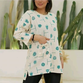 تونیک زنانه لینن طرح دار جلو بسته