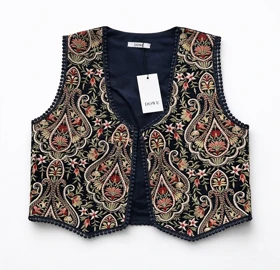 وست لینن گلدوزی سرمه ای