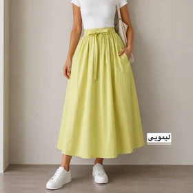 دامن کتان مدل میفان (لیمویی)