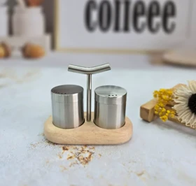 نمک پاش و فلفل پاش استوانه استیل استند بامبو - شنگیا