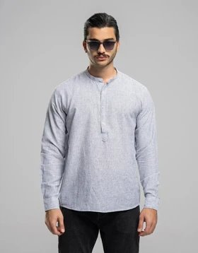 لینن یقه دیپلمات 3 دکمه راه راه باریک