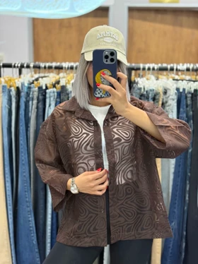 شومیز شیشه ای طرح دار4454 (قهوه ای)