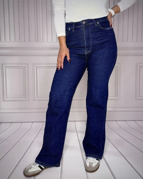 خرید شلوار جین راسته سورمه‌ای زنانه Women's Navy Blue Straight-Leg Jeans کد 913210