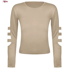 ست تیشرت آستین بلند و شلوارک ورزشی زنانه مدل ریلی رنگ کرم کد 5226-696p