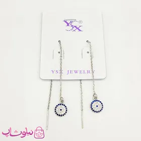 گوشواره دخترانه بخیه ای ysx طرح چشم نظر نقره ای