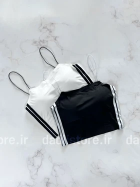 نیم‌تنه کاپ‌دار ورزشی لیزری سفید مشکی بند قیطونی
