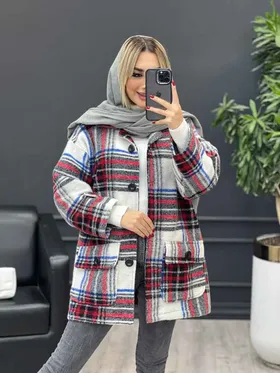 پالتو چهارخونه آستین پاگن