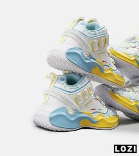 کفش کتانی بچه گانه سفید آبی زرد 23 NIKE AIR JORDAN