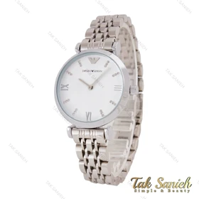 ساعت امپریو آرمانی زنانه نقره ای صفحه سفید ایندکس نگین Armani-5590-L