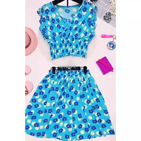 ست راحتی زنانه نخی نیم‌تنه و دامن وارداتی