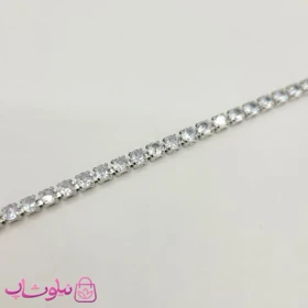 گردنبند دخترانه تنیسی نقره ای رنگ نگین مربع سفید 60 سانت کد 2998